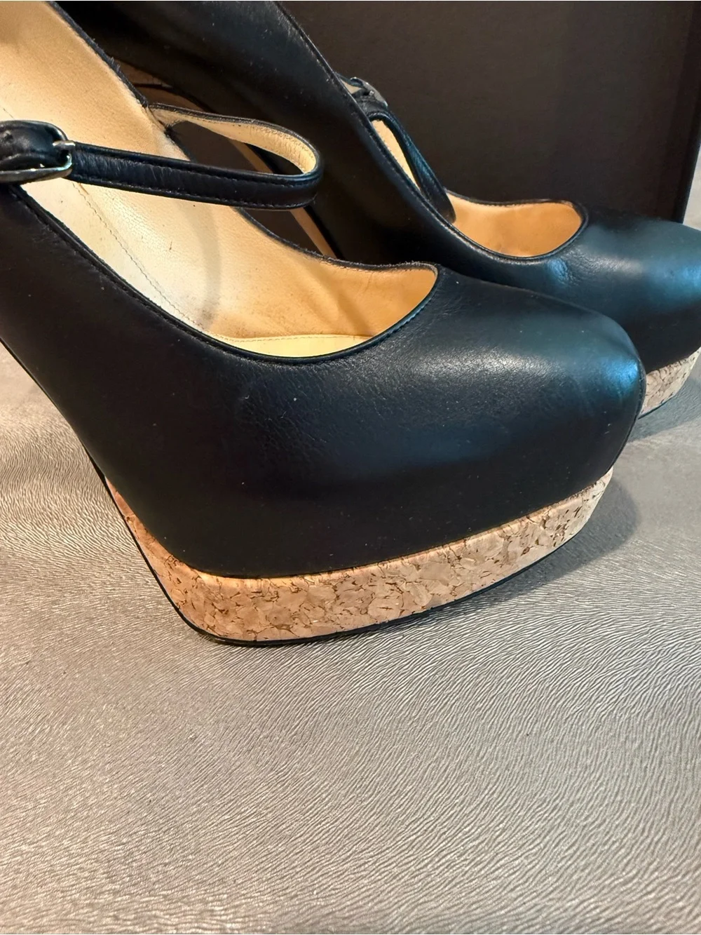 Alexandre Birman Black Leather Mary Jane Platform Pumps. Size 36.5